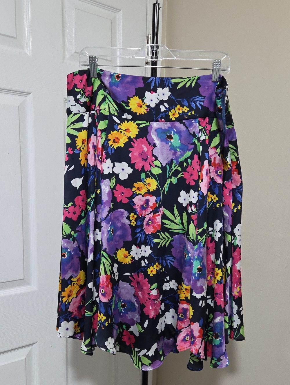 Lauren Ralph Lauren Navy Circle Skirt with Pink Purple Yellow Floral Print
